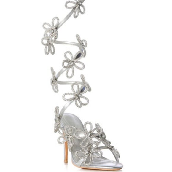 AZALEA WANG"SCULPTED PERFECTION" SILVER FLOWER EMBELLISHED COIL SANDAL(BRAND NEW - Picture 7 of 11